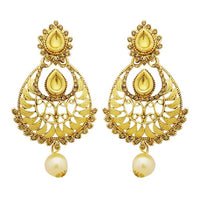 Jheel Gold Plated Stone Pearl Drop Dangler Earrings - 2900231A