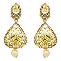 Jheel Kundan Stone Gold Plated Pearl Drop Dangler Earrings - 2900234A