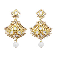 Jheel Austrian Stone Gold Plated Pearl Drop Dangler Earrings - 2900238B