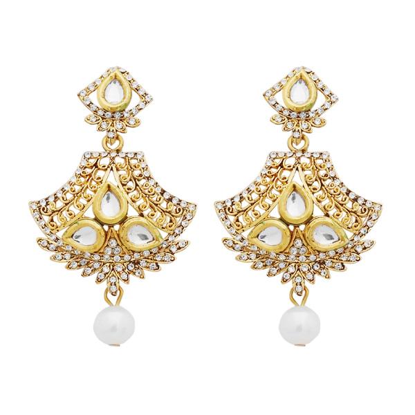 Jheel Austrian Stone Gold Plated Pearl Drop Dangler Earrings - 2900238B