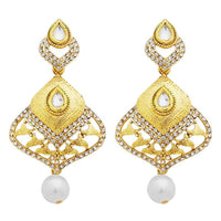 Jheel Austrian Stone Gold Plated Pearl Drop Dangler Earrings - 2900244B