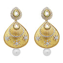 Jheel Austrian Stone Gold Plated Pearl Drop Dangler Earrings - 2900248B