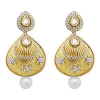 Jheel Austrian Stone Gold Plated Pearl Drop Dangler Earrings - 2900248B