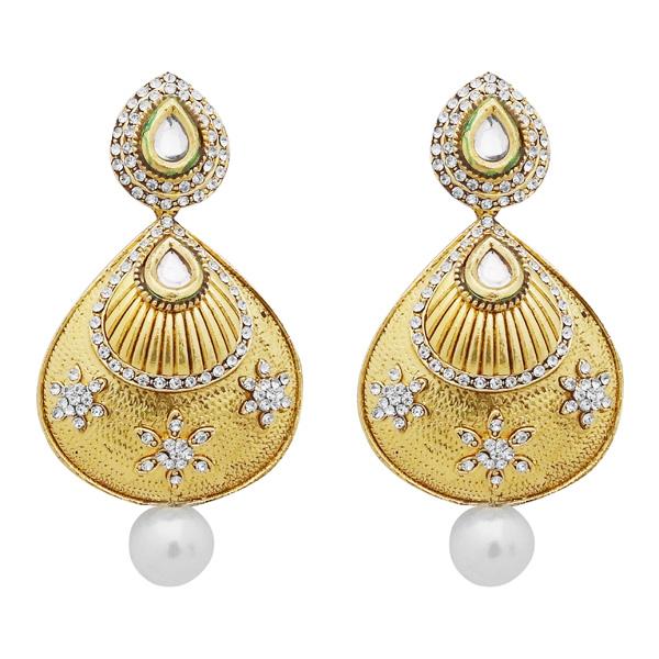 Jheel Austrian Stone Gold Plated Pearl Drop Dangler Earrings - 2900248B