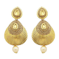 Jheel Gold Plated Austrian Stone Pearl Drop Dangler Earrings - 2900251A