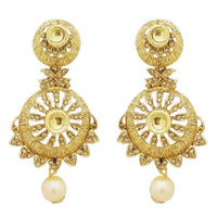 Jheel Gold Plated Austrian Stone Pearl Drop Dangler Earrings - 2900253A