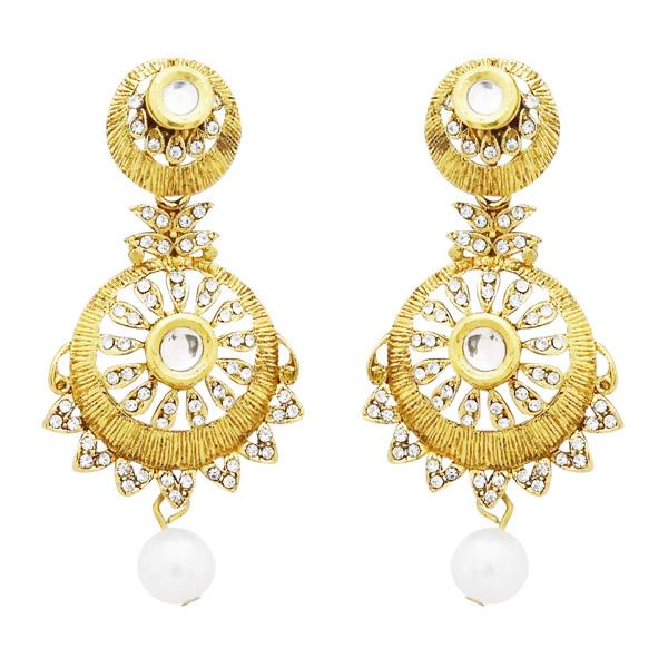 Jheel Gold Plated Austrian Stone Pearl Drop Dangler Earrings - 2900253B