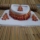 Jinu Arts Kundan & Meenakari Red Choker Necklace Set With Maangtikka