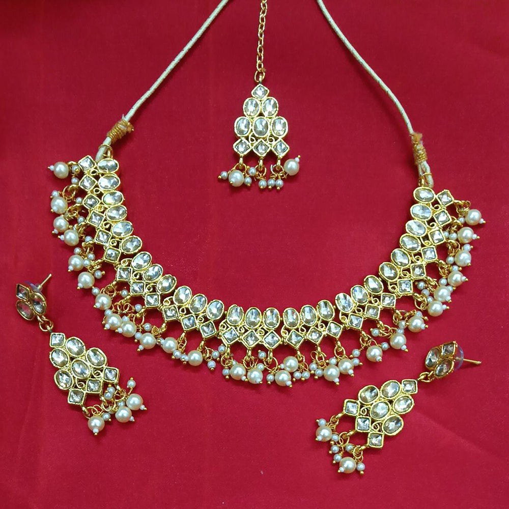 Jinu Arts White Kundan Choker Necklace Set With Maangtikka