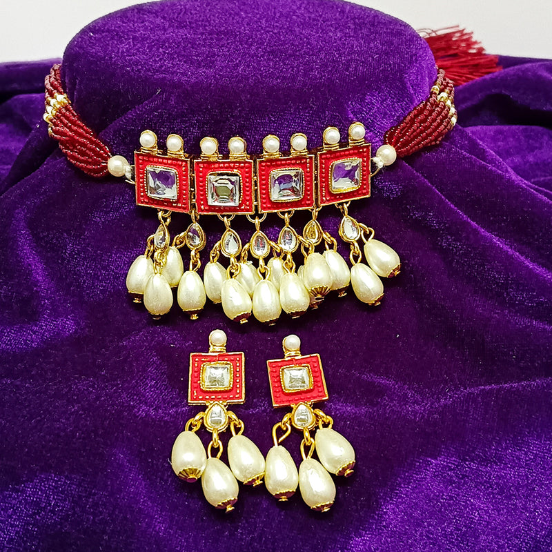 Midas Touch Gold Plated Kundan & Meenakari Necklace Set