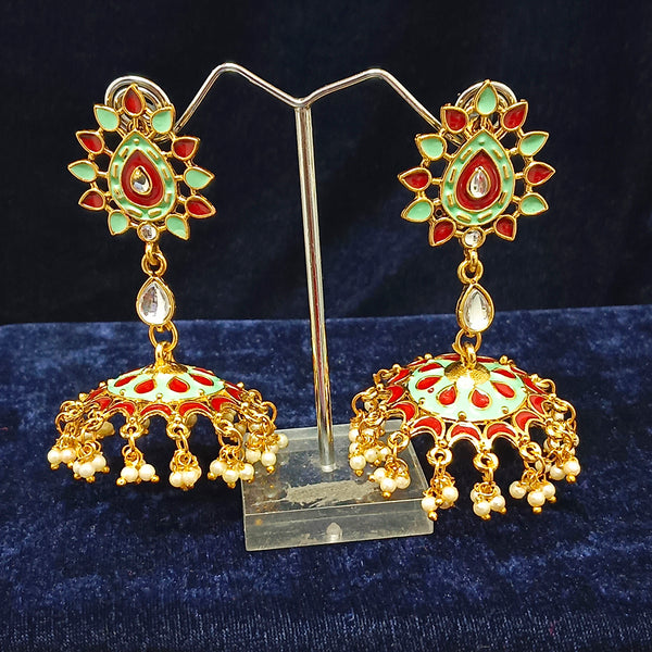 Midas Touch Meenakari Kundan Stone Gold Plated Jhumki Earrings
