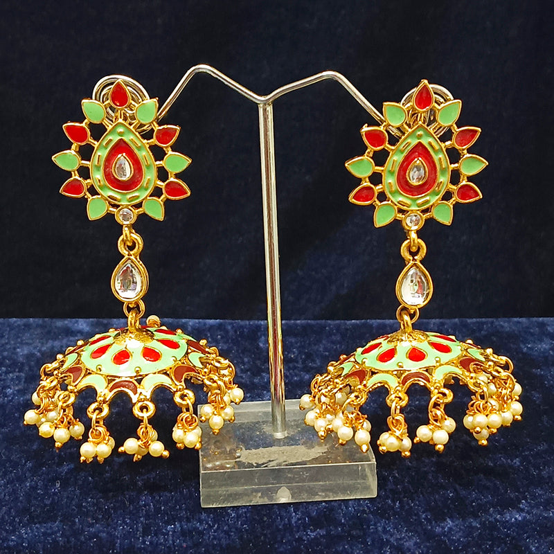 Midas Touch Meenakari Kundan Stone Gold Plated Jhumki Earrings