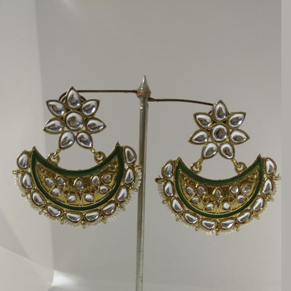 Midas Touch Gold Plated Green Meenakari And Kundan Dangler Earrings - 30119