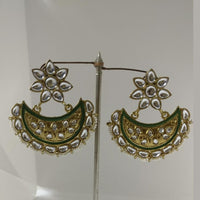 Midas Touch Gold Plated Green Meenakari And Kundan Dangler Earrings - 30119