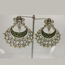 Midas Touch Gold Plated Green Meenakari And Kundan Dangler Earrings - 30120