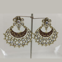 Midas Touch Gold Plated Green Meenakari And Kundan Dangler Earrings - 30120