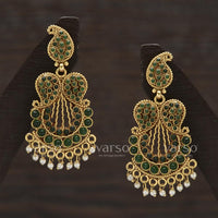 Varso Emerald Antique Gold Plated with Pearl Fitting Earring - 311005