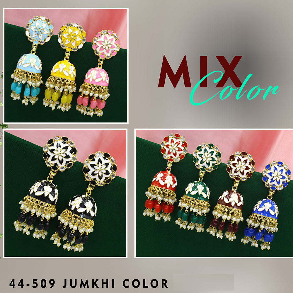 Mahavir Gold Plated Meenakari Jhumki Earrings