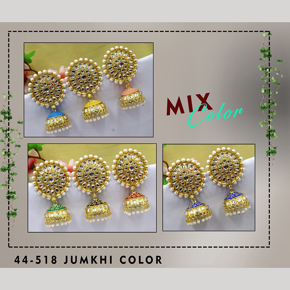 Mahavir Gold Plated Meenakari Jhumki Earrings