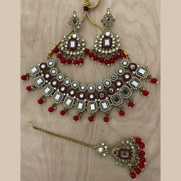 Sai Fashion Gold Plated Pearl And Beads Mirror Necklace Set