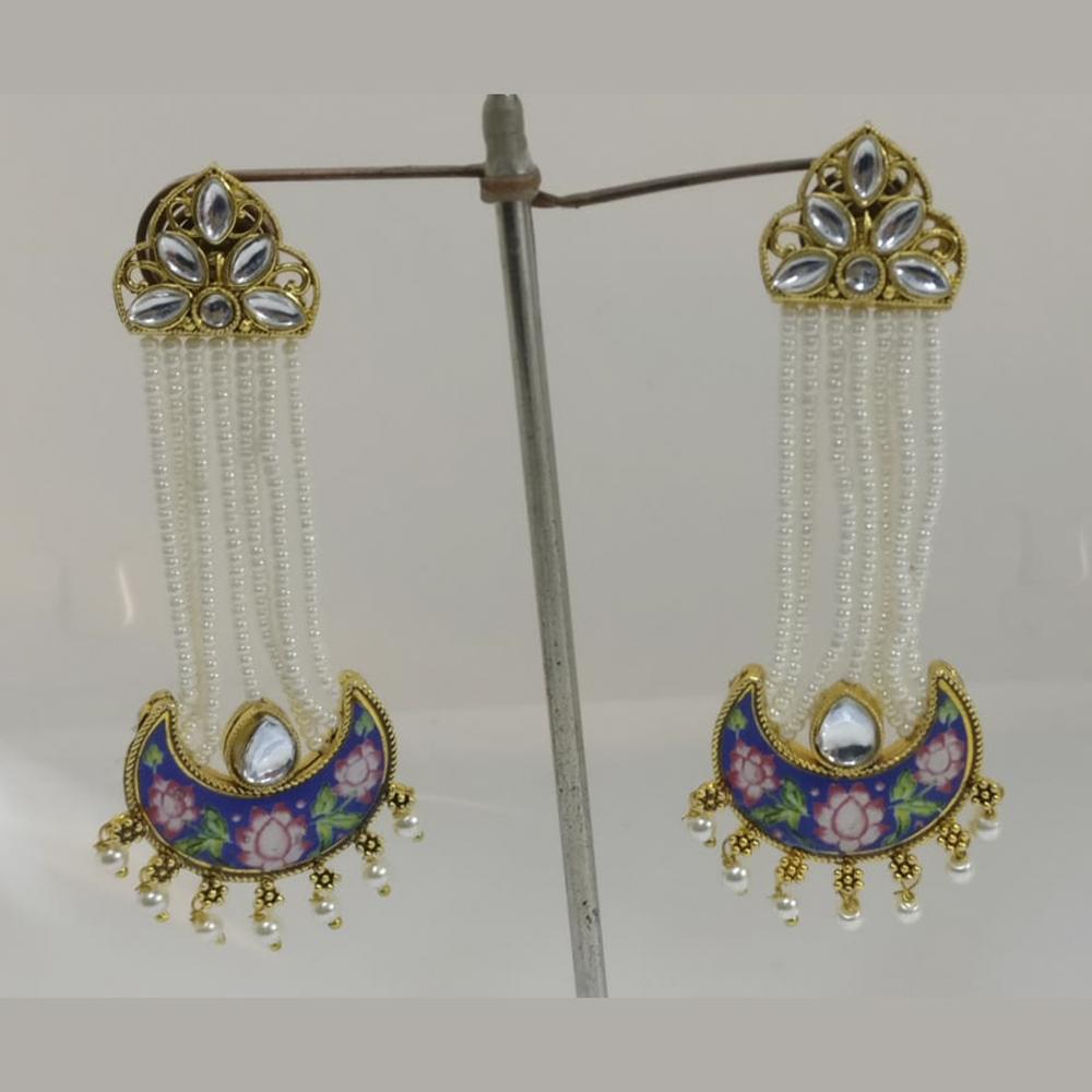 Midas Touch Gold Plated Yellow Meenakari And Kundan Dangler Earrings - 50124