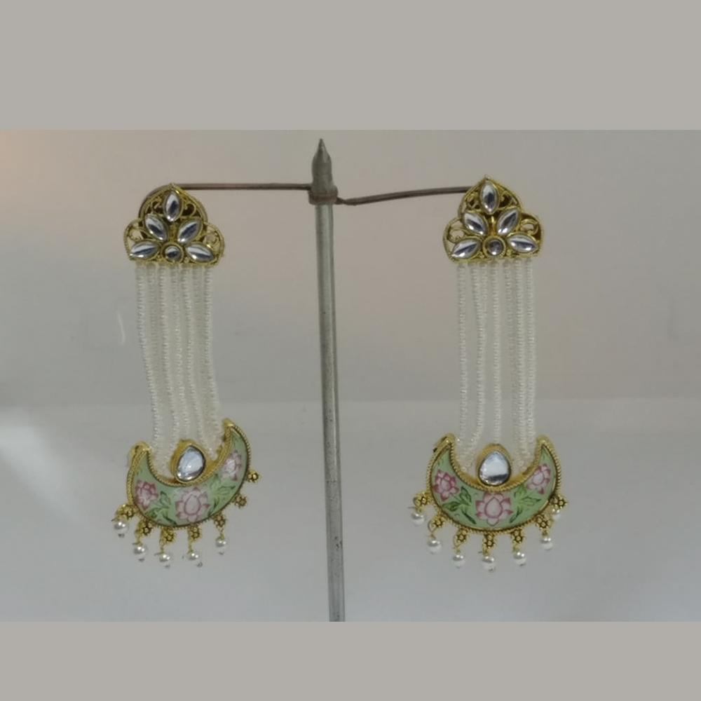 Midas Touch Gold Plated Yellow Meenakari And Kundan Dangler Earrings - 50124