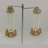 Midas Touch Gold Plated Yellow Meenakari And Kundan Dangler Earrings - 50124