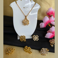 Mahavir Ad Stone Gold Plated Floral Revolving Chain Pendant