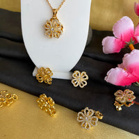Mahavir Ad Stone Gold Plated Floral Revolving Chain Pendant