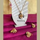 Mahavir Ad Stone Gold Plated Floral Revolving Chain Pendant