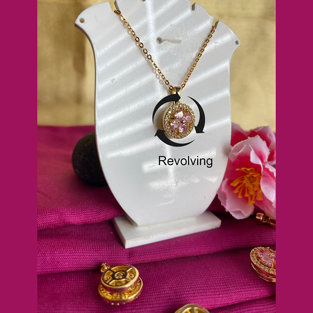 Mahavir Ad Stone Gold Plated Revolving Chain Pendant