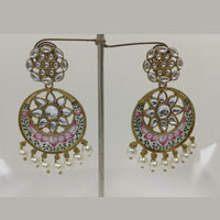 Midas Touch Gold Plated Pink Meenakari And Kundan Dangler Earrings - 60261