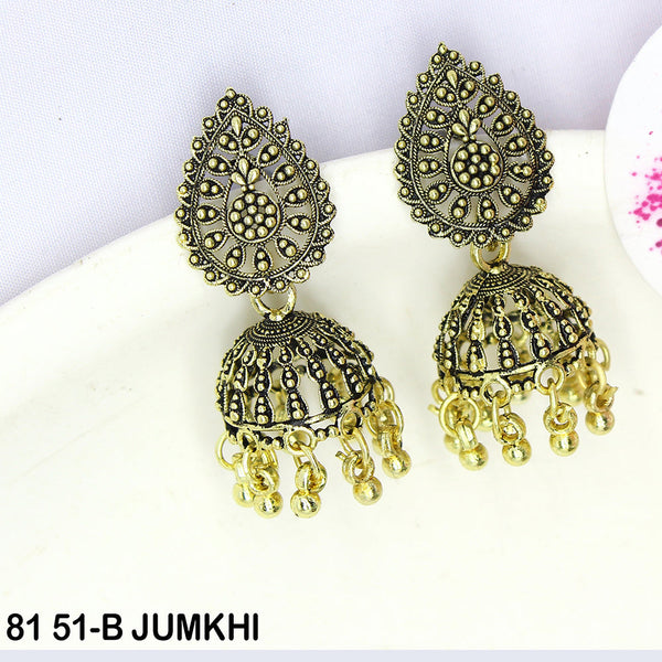 Mahavir Oxidised Gold Plated Jhumki Earrings