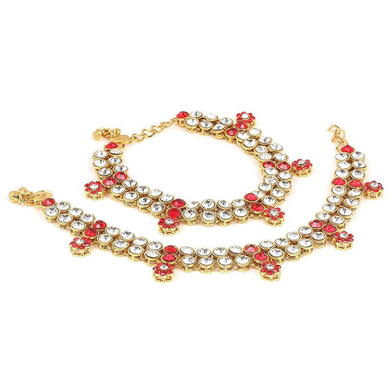Etnico Gold Plated Kundan & Stone Studded Payal/Anklets for Women & Girls (A004R)
