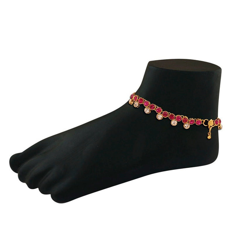 Etnico Gold Plated Kundan & Stone Studded Payal/Anklets for Women & Girls (A007Q)