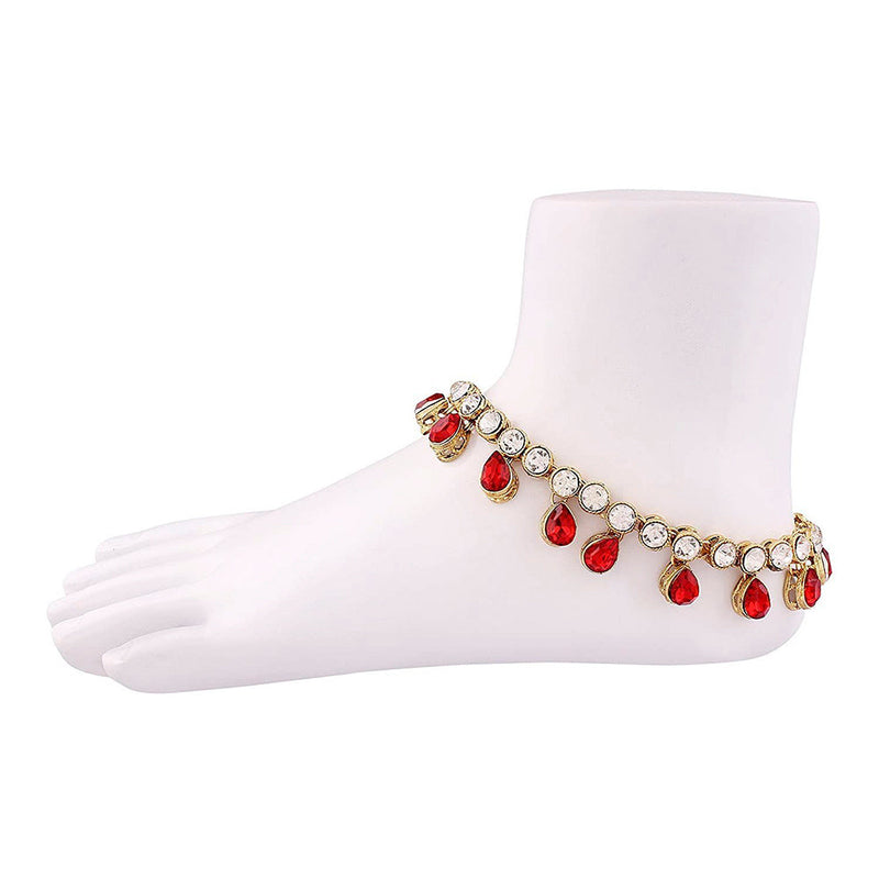 Etnico Gold Plated Kundan & Stone Studded Payal/Anklets for Women & Girls (A008R)
