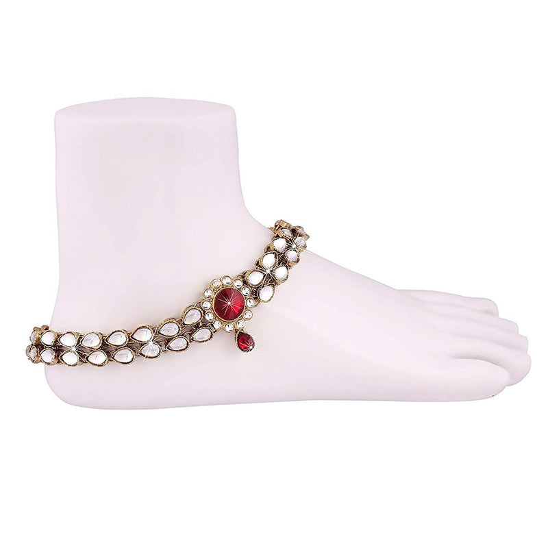 Etnico Gold Plated Kundan & Stone Studded Payal/Anklets for Women & Girls (A014R)