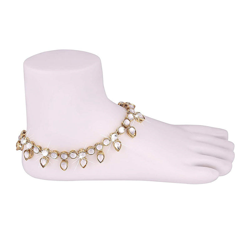 Etnico Gold Plated Kundan & Stone Studded Payal/Anklets for Women & Girls (A015LW)