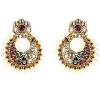 Kriaa Kundan Gold Plated Stone Chandbali Earrings - 1300229