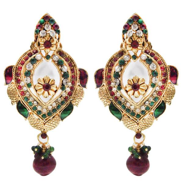 Kriaa Austrian Stone Gold Plated Meenakari Dangler Earrings - 1300317