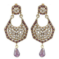 Kriaa Purple Austrian Stone Gold Plated Dangler Earrings - 1300907