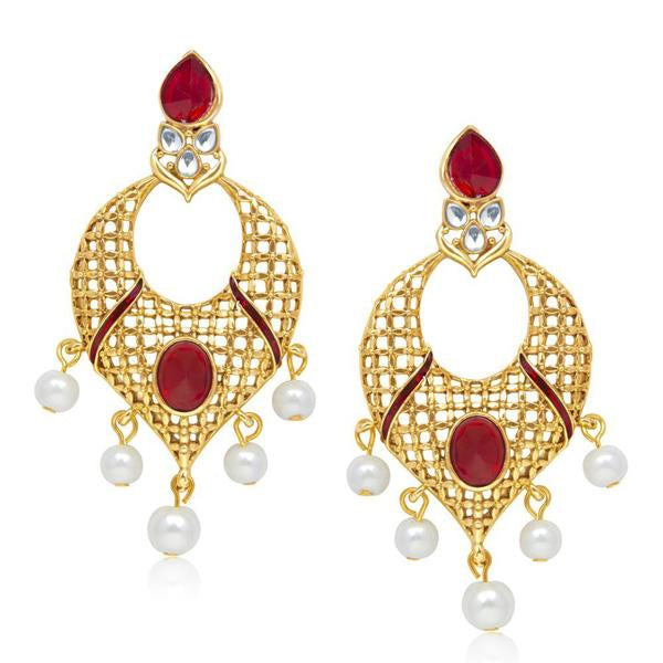 The99jewel Kundan Meenakari Pearl Gold Plated Earrings - 1304531