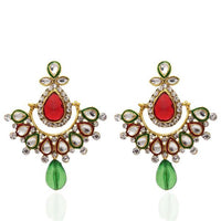 The99Jewel Red & Green Stone Meenakari Chandbali Earrings - 1304811