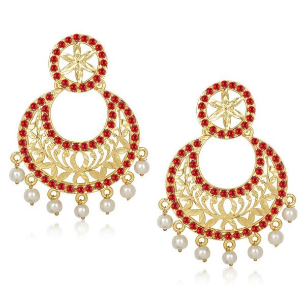 Kriaa Stone Pearl Drop Gold Plated Chandbali Earrings - 1305439