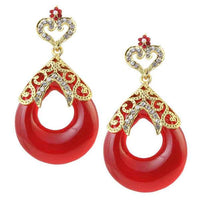 Kriaa Maroon Austrian Stone Gold Plated Dangler Earrings - 1305715