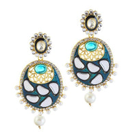 Kriaa Blue Meenakari Gold Plated Kundan Dangler Earrings