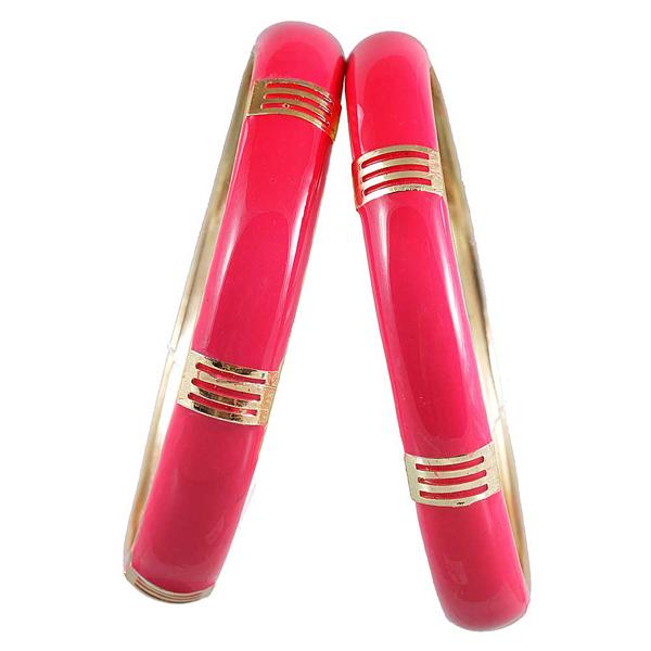 Kriaa Pink Enamel Gold Plated Set of 2 Bangles