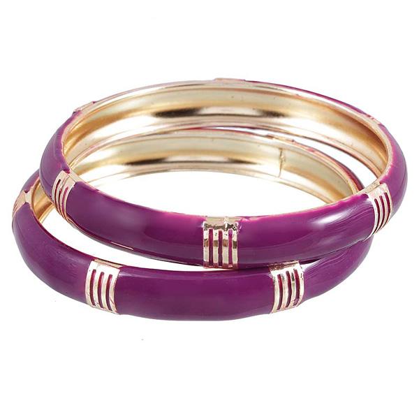 Kriaa Purple Enamel Gold Plated Set of 2 Bangles - 1401136_2.6