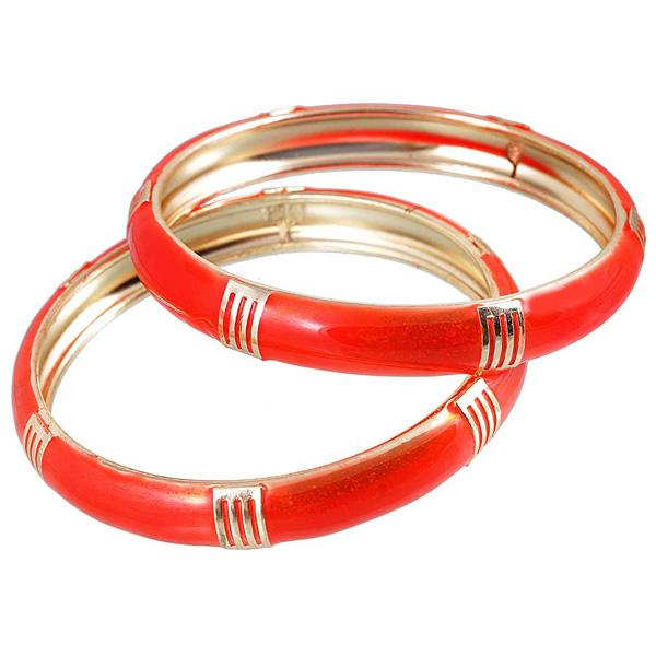 Kriaa Red Enamel Gold Plated Set of 2 Bangles - 1401137_2.6