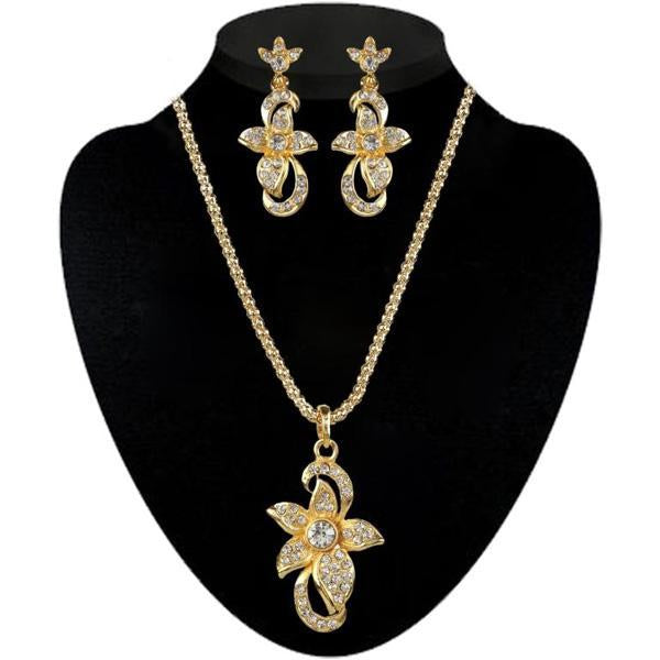 Kriaa Gold Plated White Austrian Stone Pendant Set - 2100509